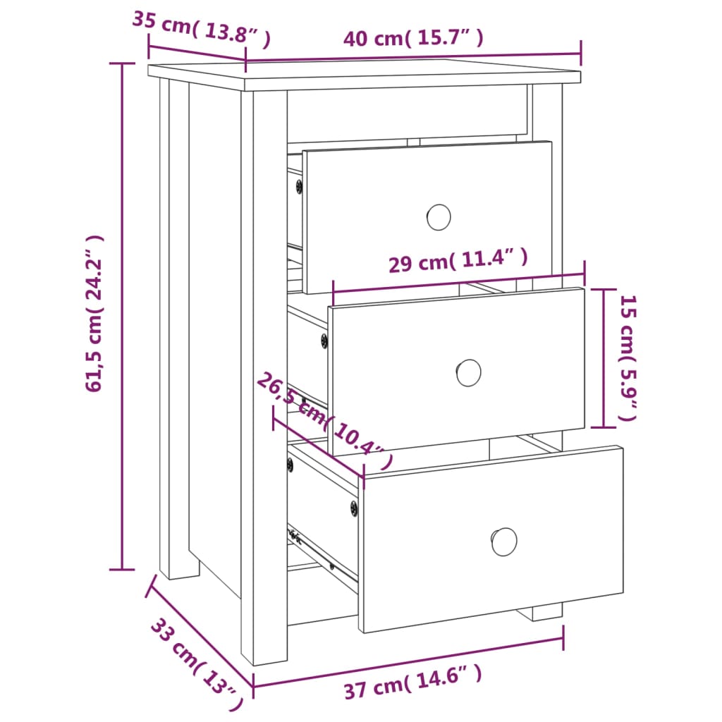 Mesitas de noche 2 uds madera maciza pino blanco 40x35x61,5 cm vidaXL