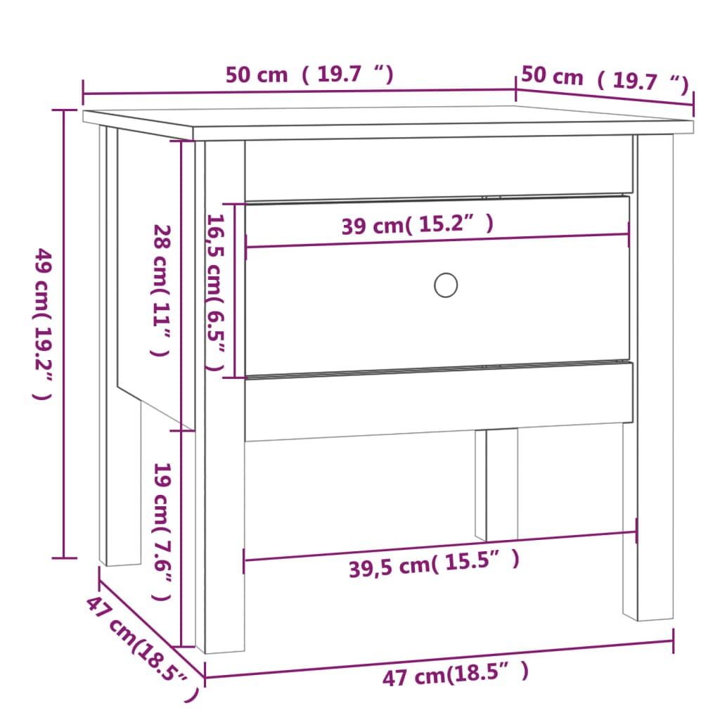 Mesa auxiliar de madera maciza de pino 50x50x49 cm vidaXL