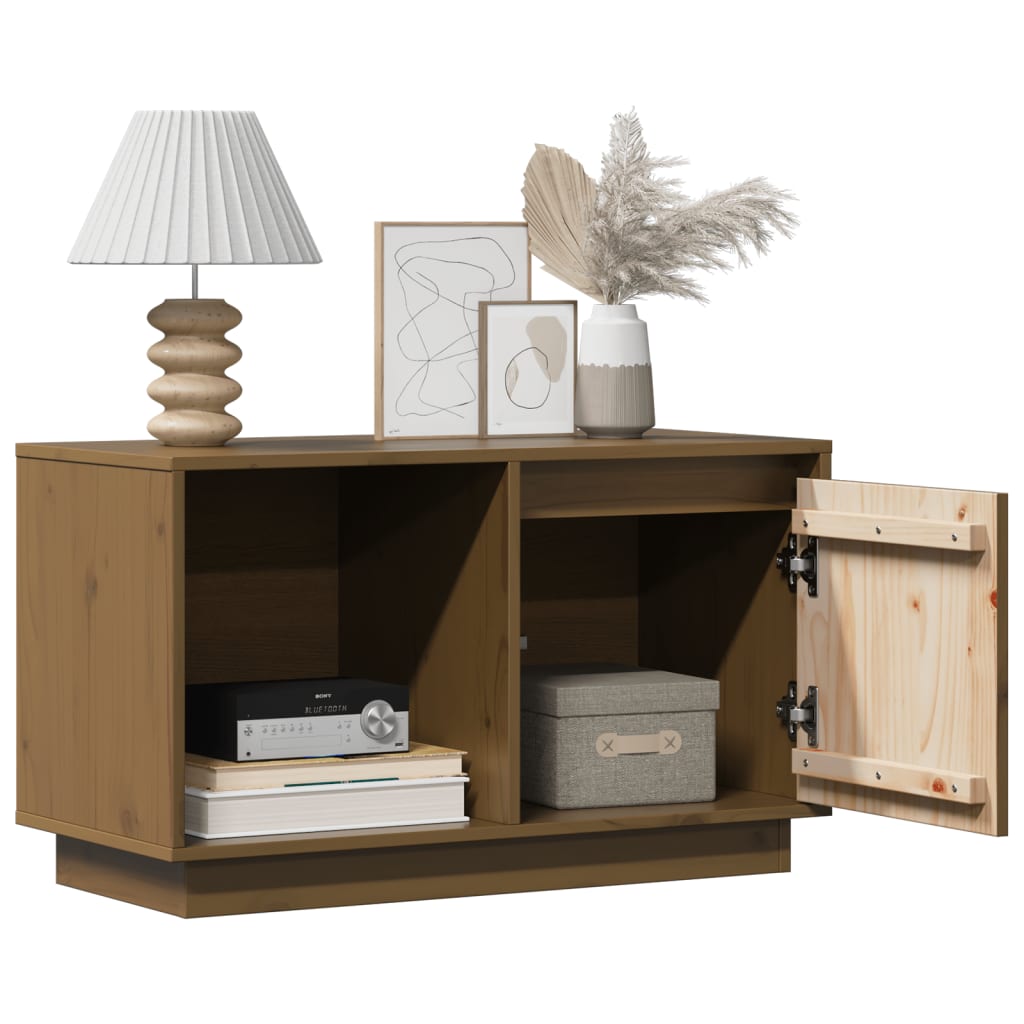 TV furniture solid wood of brown pine honey 74x35x44 cm