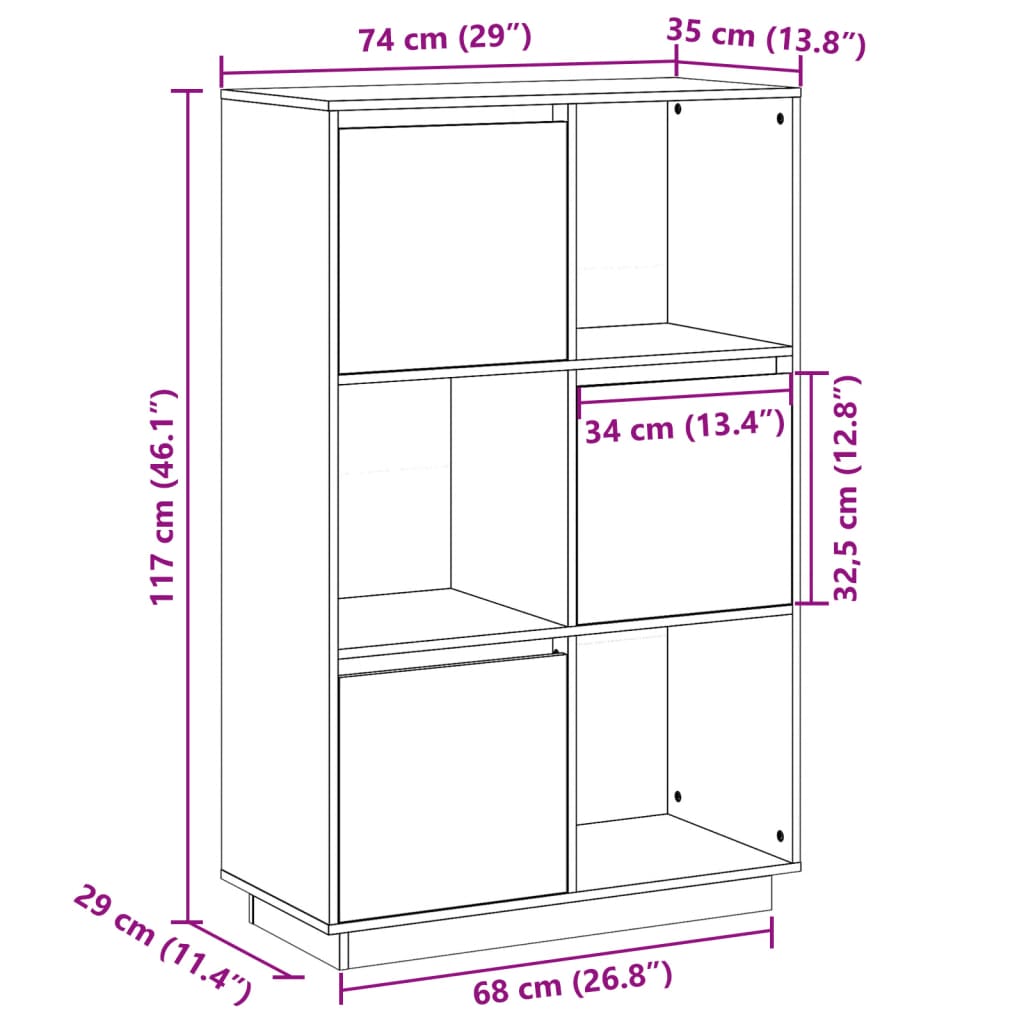 Pinho de madeira alto de madeira de pinheiro branco 74x35x117 cm