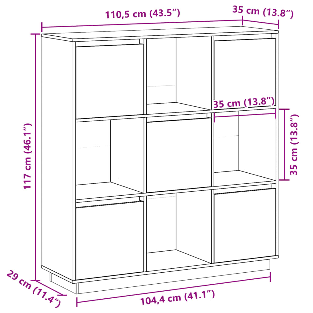 Aparador alto de madera maciza de pino gris 110,5x35x117 cm vidaXL