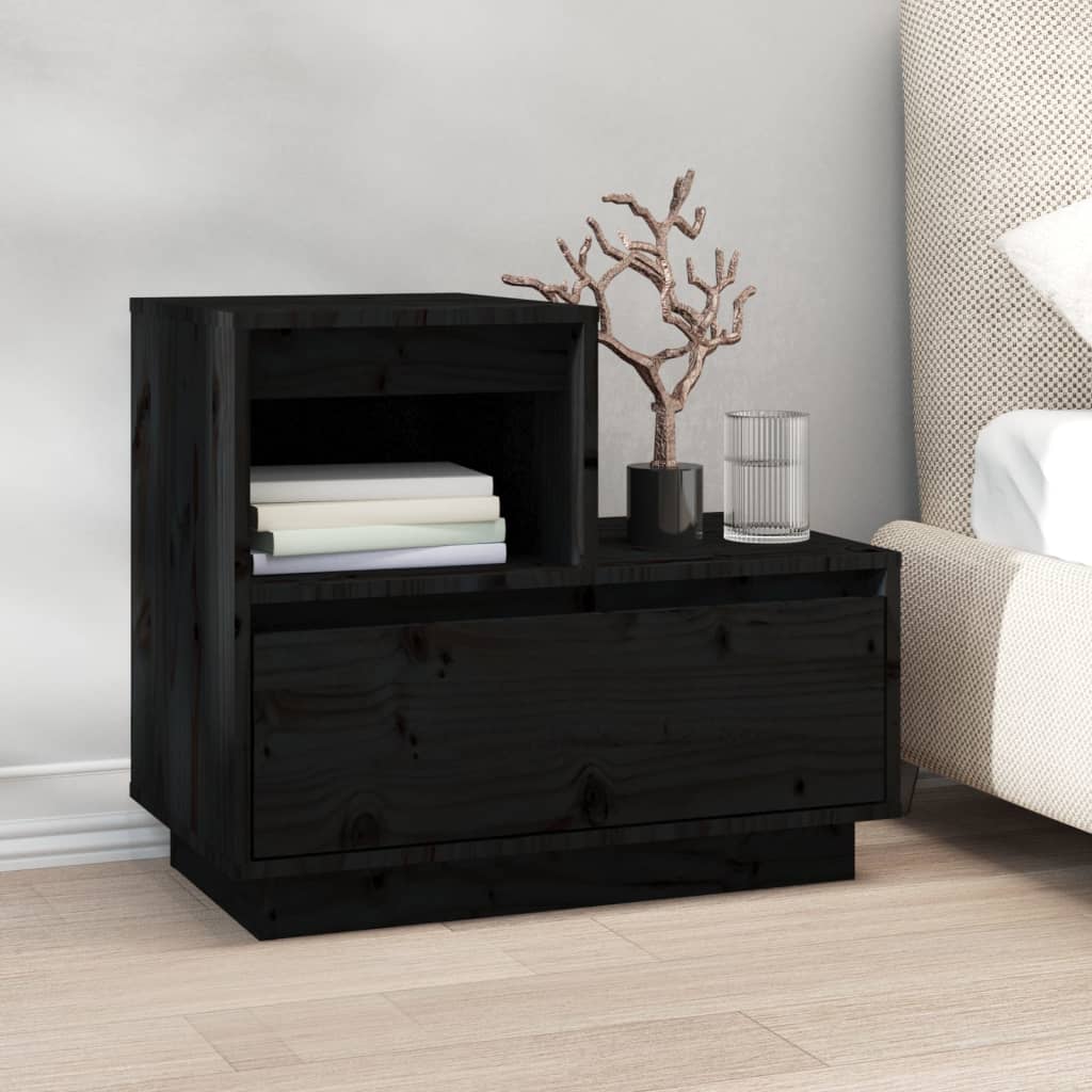 Vetonek Mesita de noche madera maciza de pino negro 60x34x51 cm