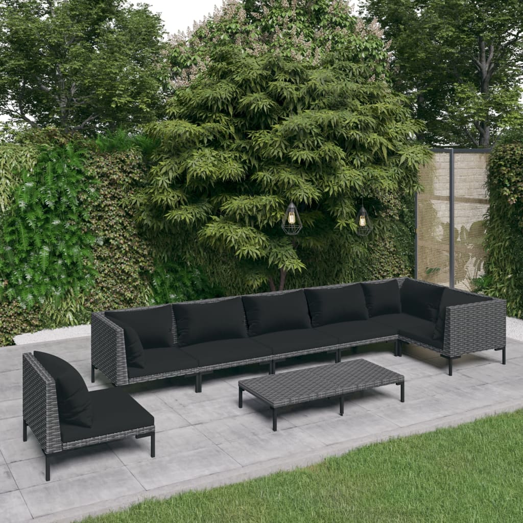 Conjunto de sofás de jardim 8 PCs Cosusões Dark sintético Ratt