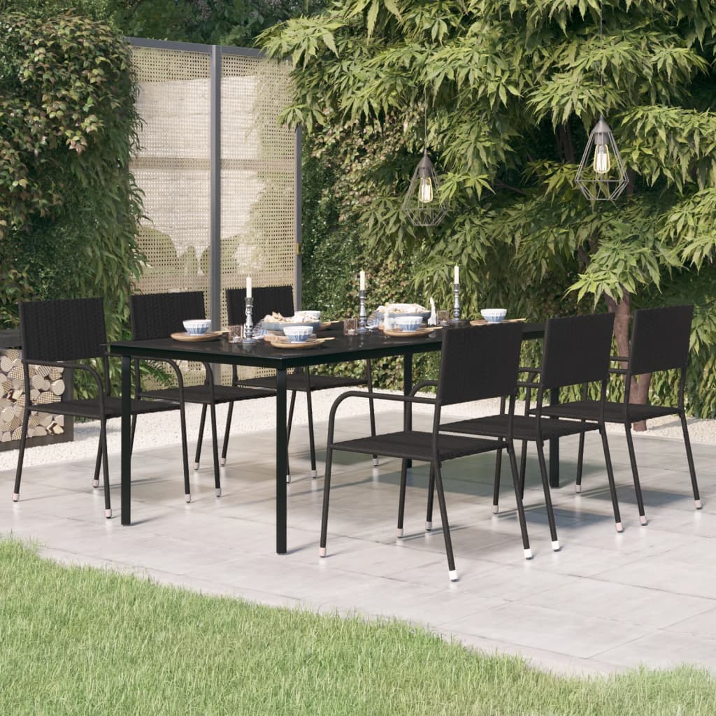 Vetonek Mesa de comedor para jardín acero y vidrio negro 200x100x74 cm