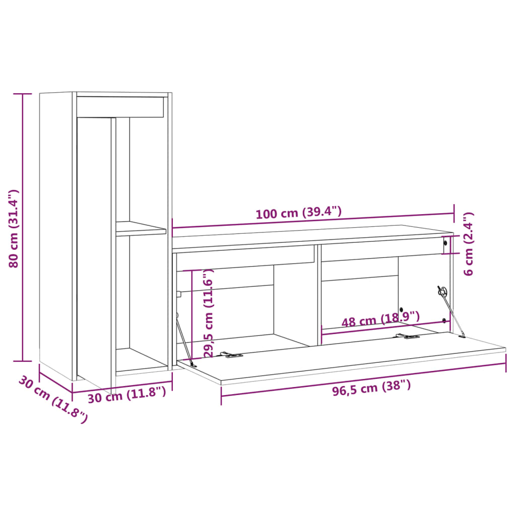 Muebles para TV 2 piezas madera maciza de pino blanco vidaXL