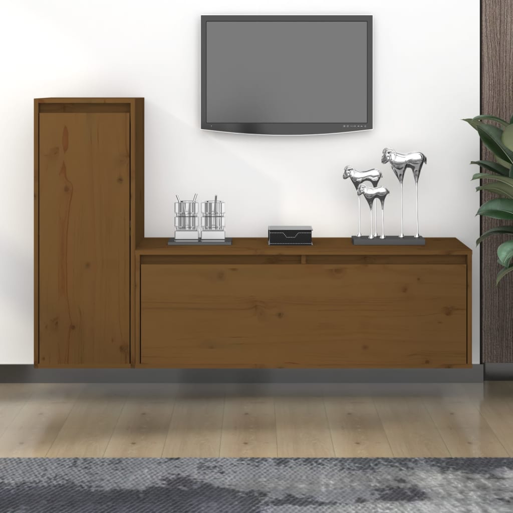 Vetonek Muebles para TV 2 piezas madera maciza de pino marrón miel