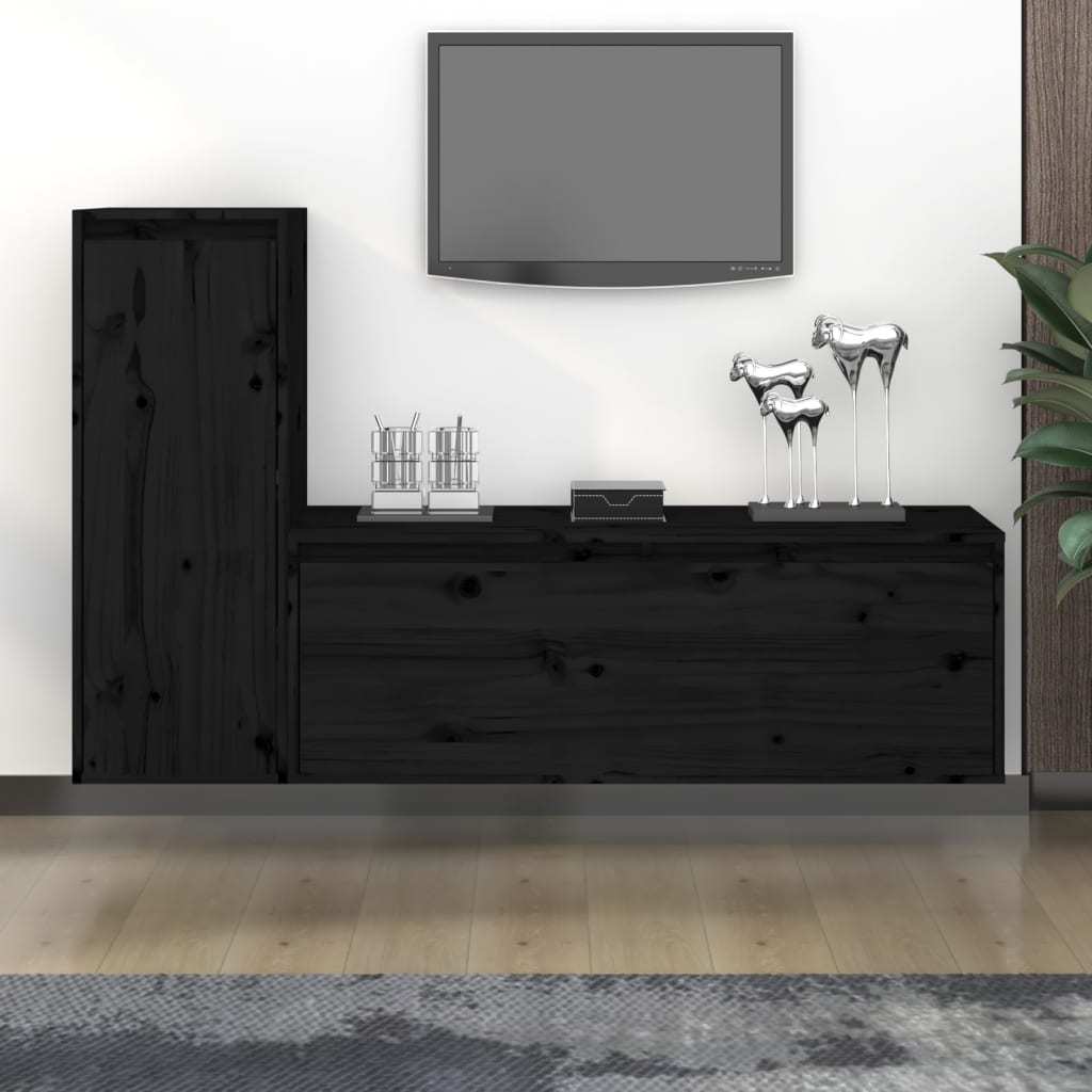 Vetonek Muebles para TV 2 piezas madera maciza de pino negro