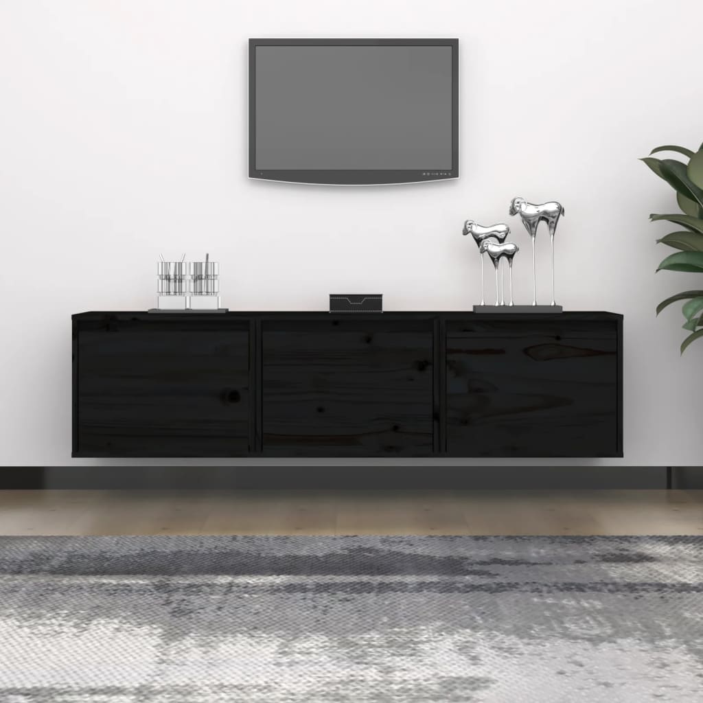 Vetonek Muebles para TV 3 piezas madera maciza de pino negro