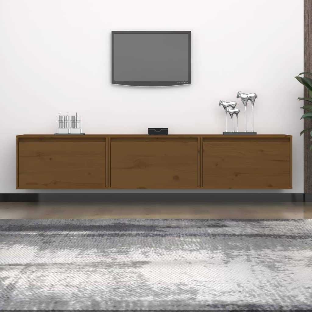 Vetonek Mueble de TV 3 piezas madera maciza de pino marrón miel