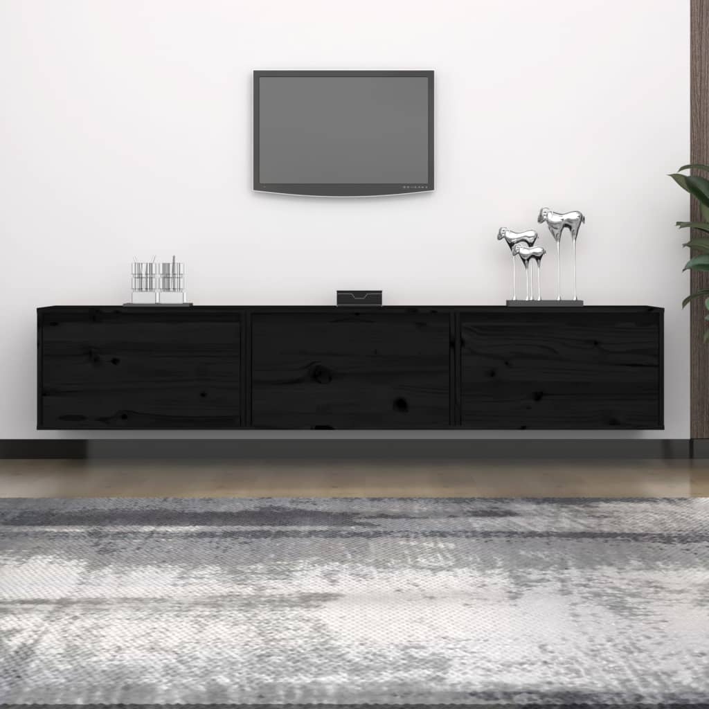 Vetonek Mueble de TV 3 piezas madera maciza de pino negro