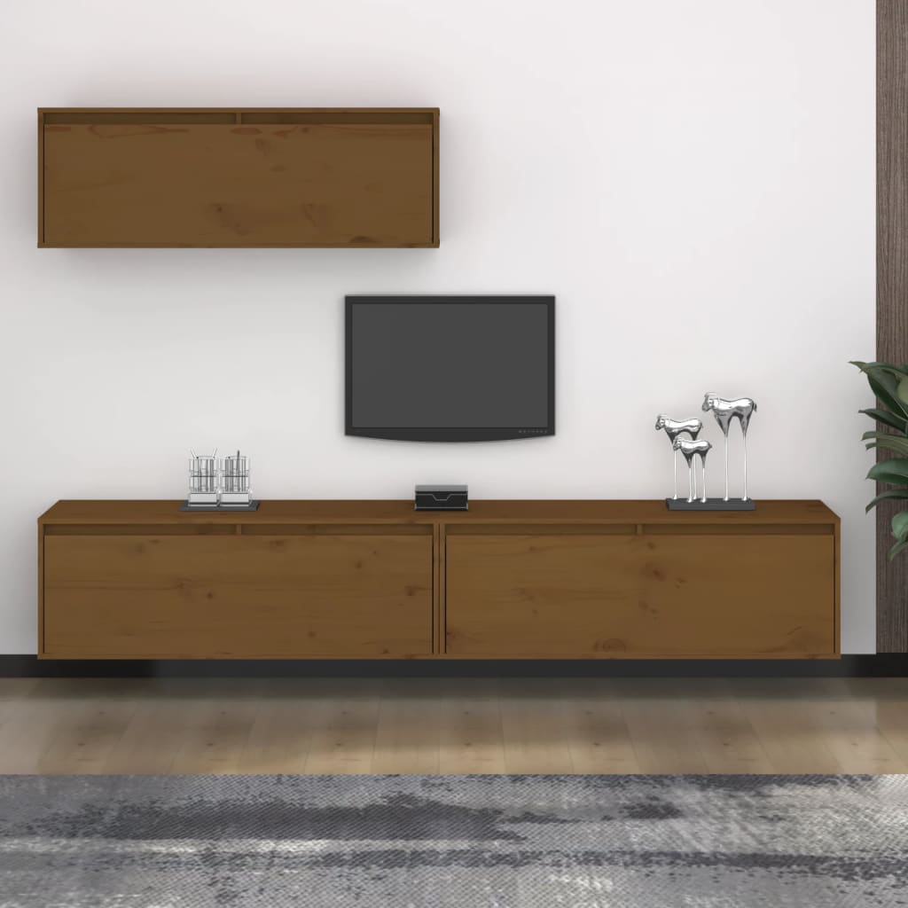 Vetonek Muebles para TV 3 piezas madera maciza de pino marrón miel