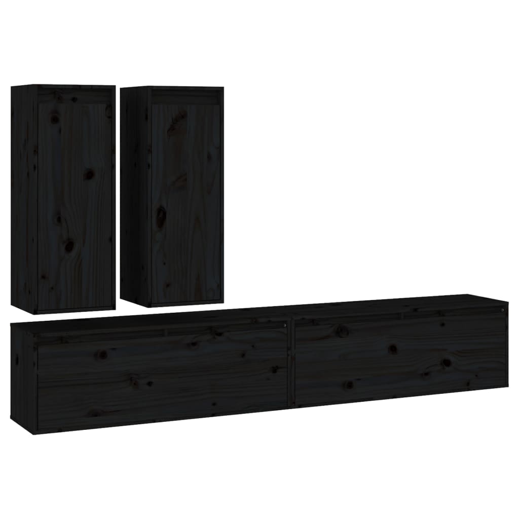 Muebles para TV 4 piezas madera maciza de pino negro vidaXL