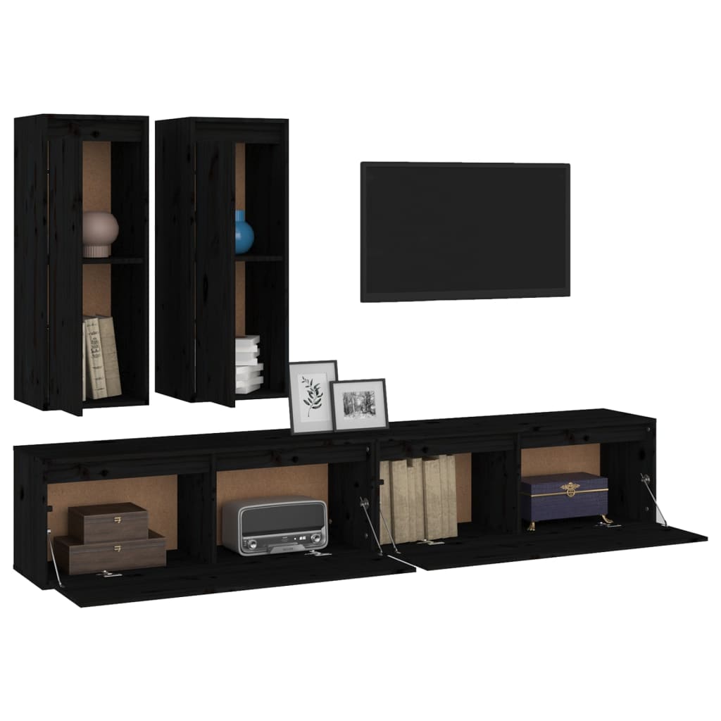 Muebles para TV 4 piezas madera maciza de pino negro vidaXL