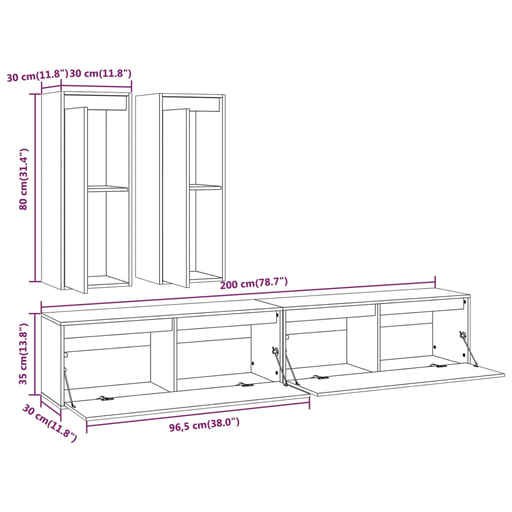 Muebles para TV 4 piezas madera maciza de pino negro vidaXL