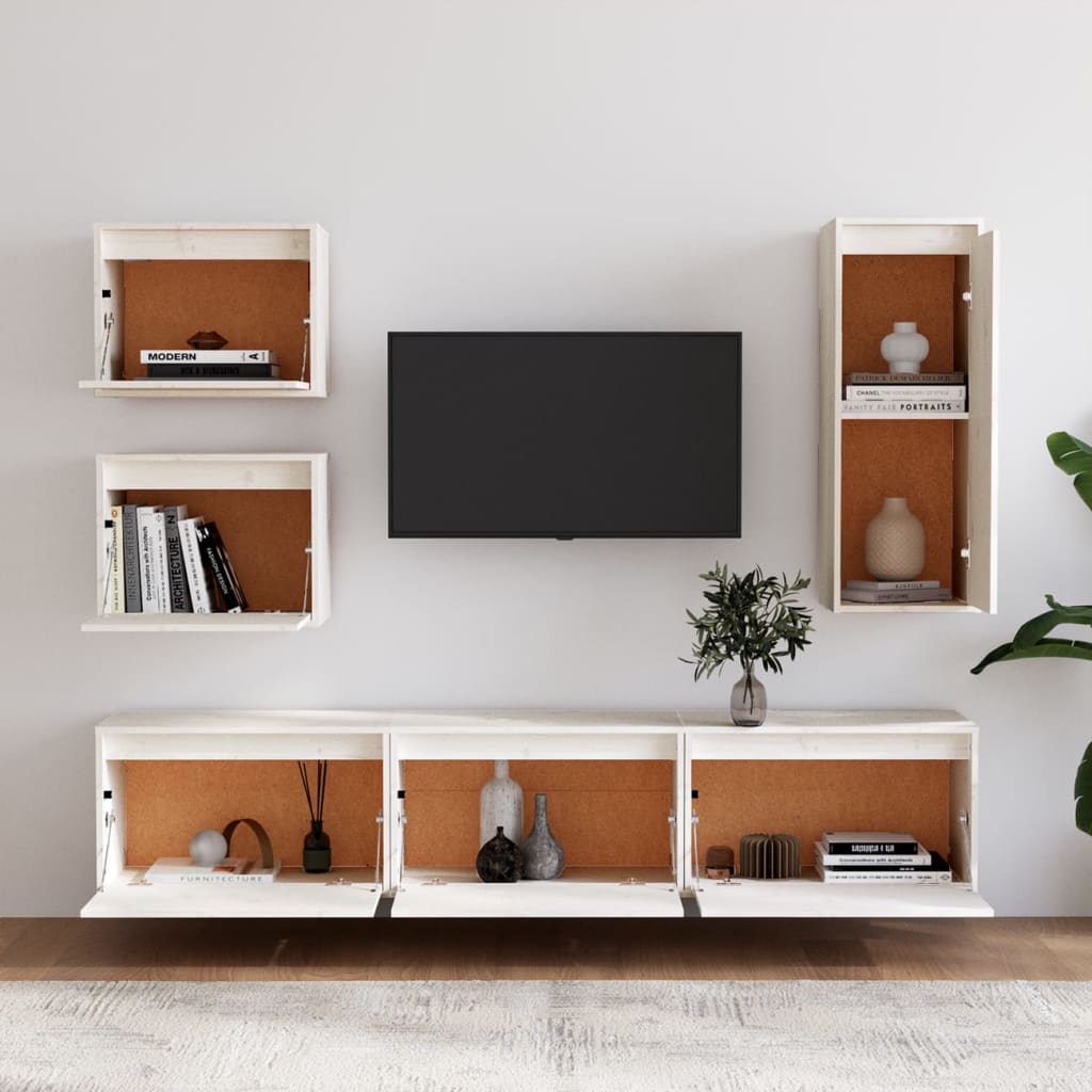 Muebles para TV 6 piezas madera maciza de pino blanco