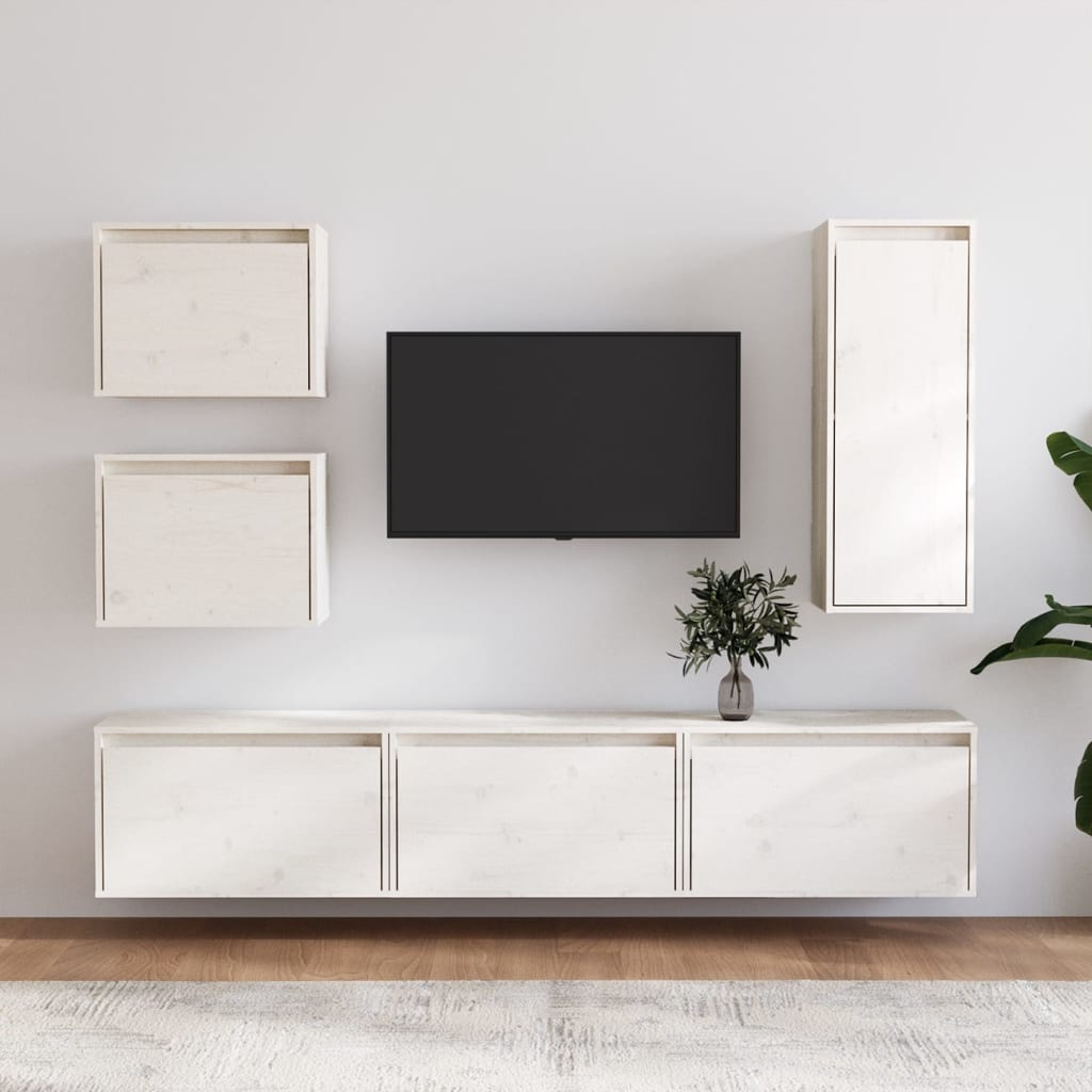 Vetonek Muebles para TV 6 piezas madera maciza de pino blanco