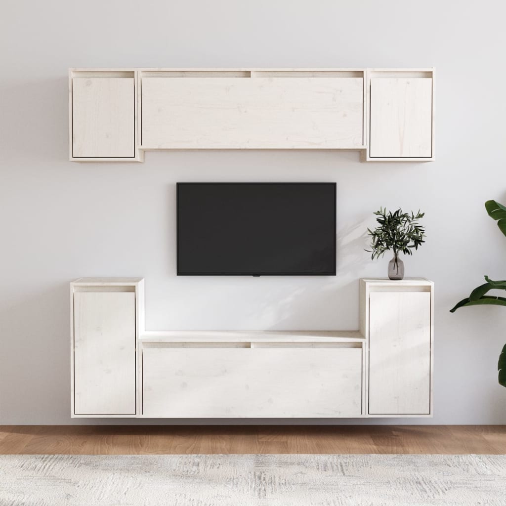 Vetonek Muebles para TV 6 piezas madera maciza de pino blanco