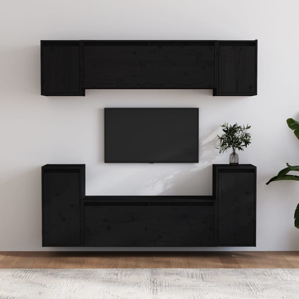 Vetonek Muebles para TV 6 piezas madera maciza de pino negro