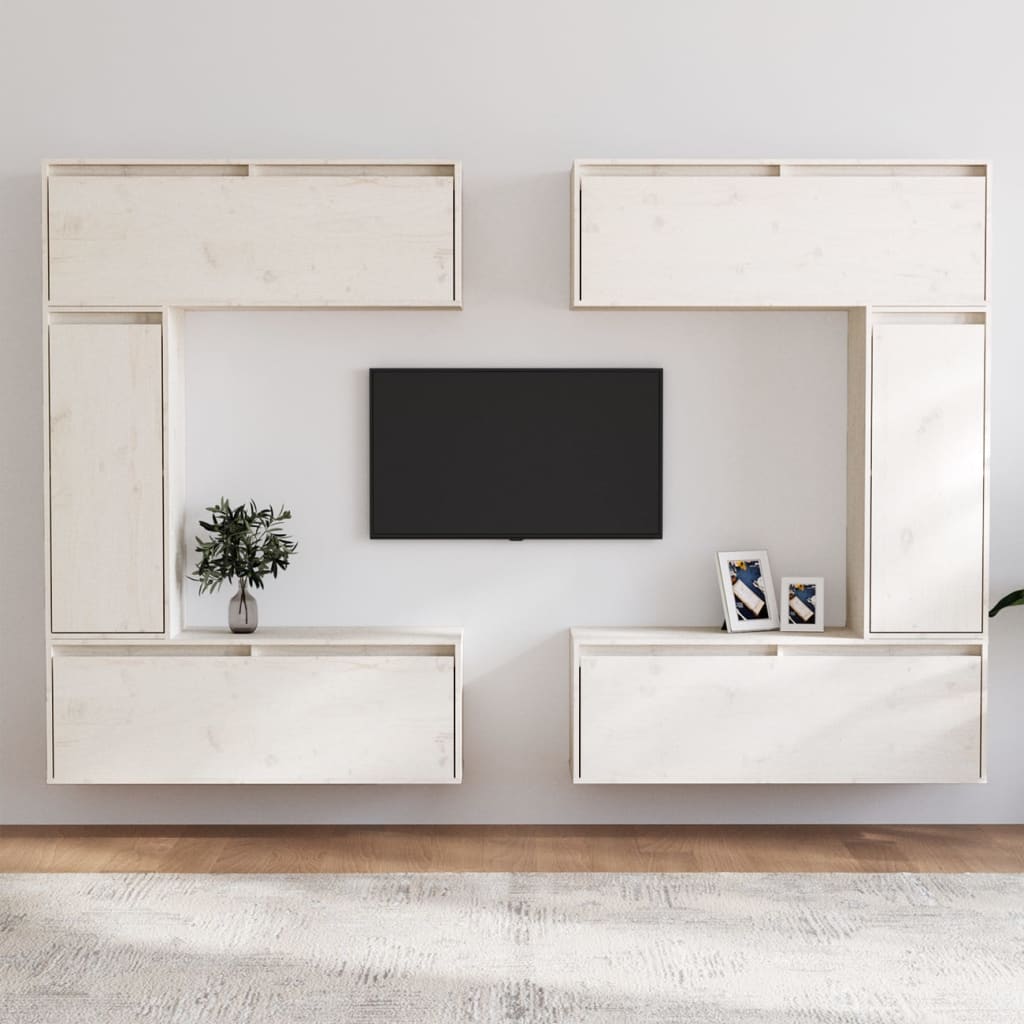 Vetonek Muebles para TV 6 piezas madera maciza de pino blanco