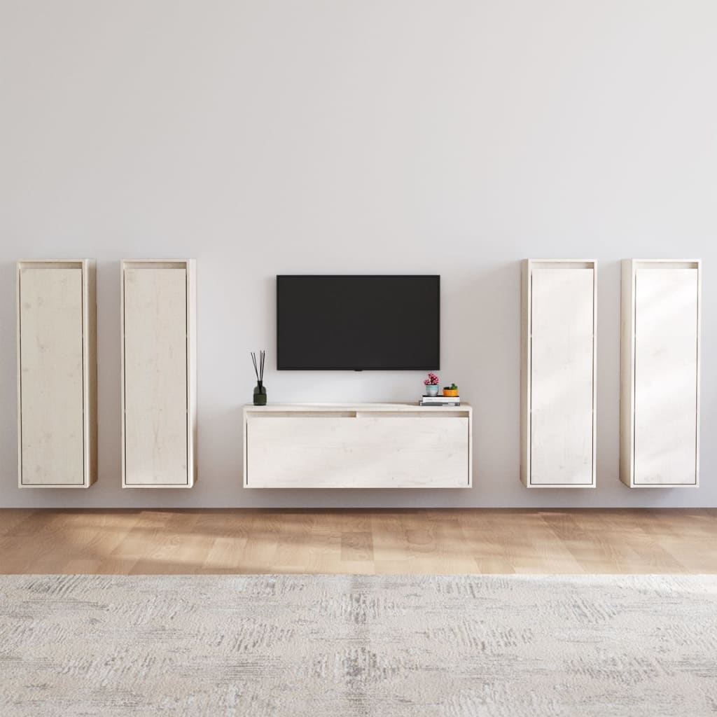 Vetonek Muebles para TV 5 piezas madera maciza de pino blanco