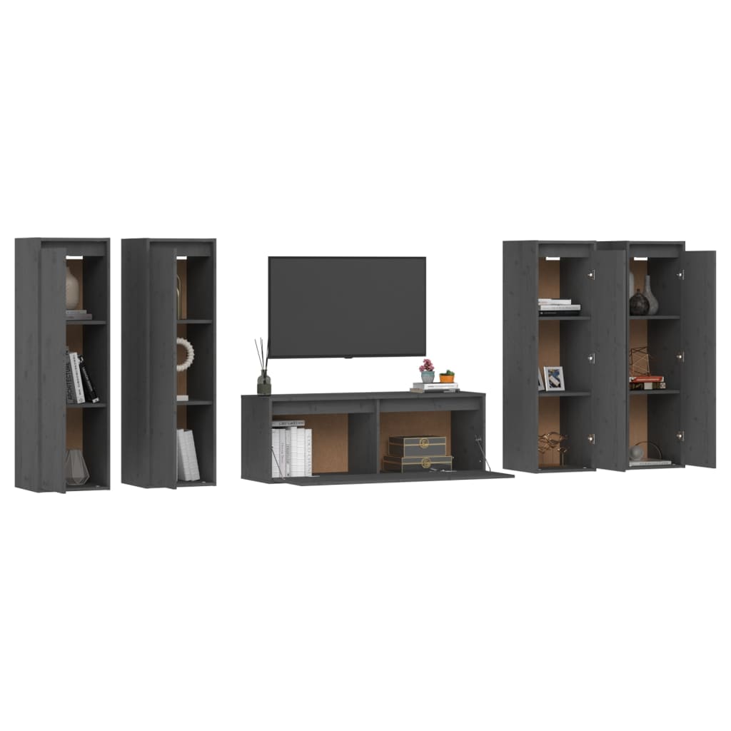 Muebles para TV 5 piezas madera maciza de pino gris vidaXL