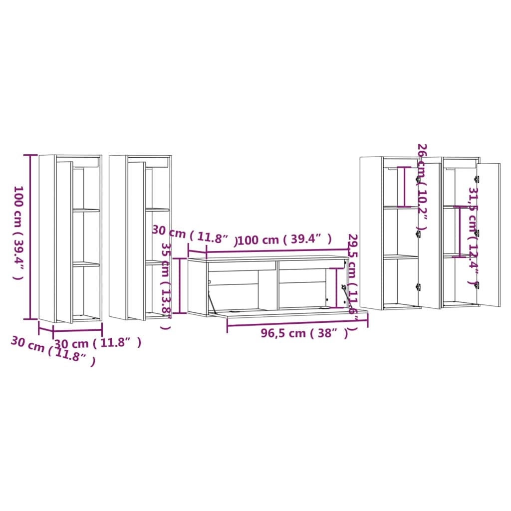 Muebles para TV 5 piezas madera maciza de pino gris vidaXL