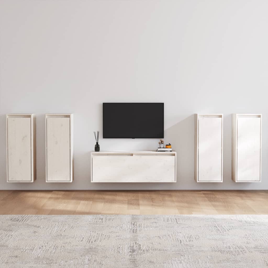 Vetonek Muebles para TV 5 piezas madera maciza de pino blanco