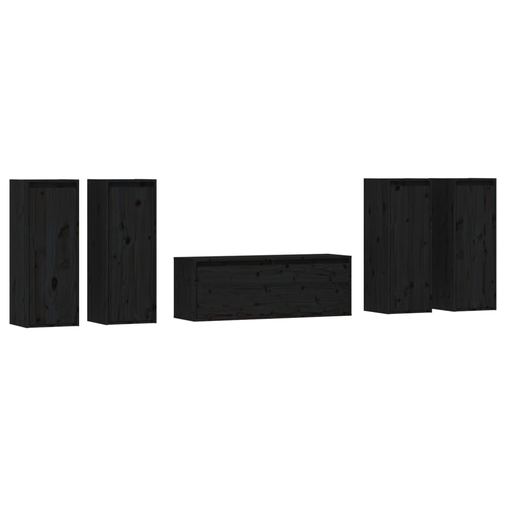 Muebles para TV 5 piezas madera maciza de pino negro vidaXL