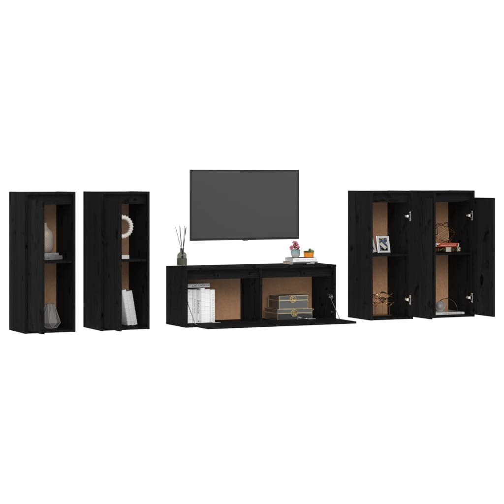 Muebles para TV 5 piezas madera maciza de pino negro vidaXL