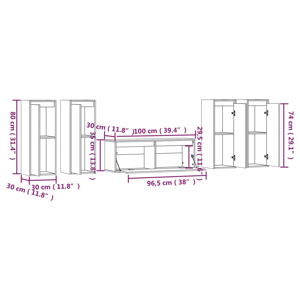 Muebles para TV 5 piezas madera maciza de pino negro vidaXL