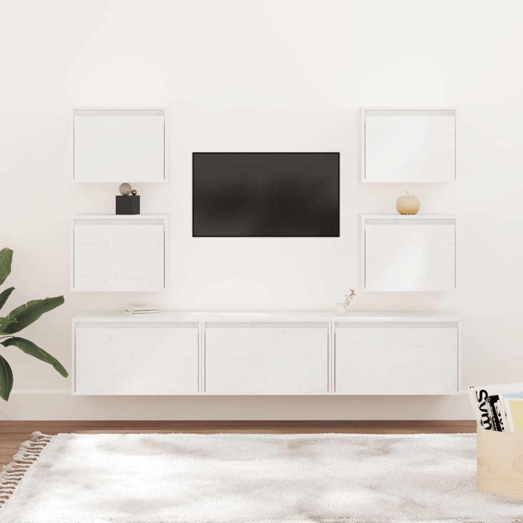 Vetonek Muebles para TV 7 piezas madera maciza de pino blanco