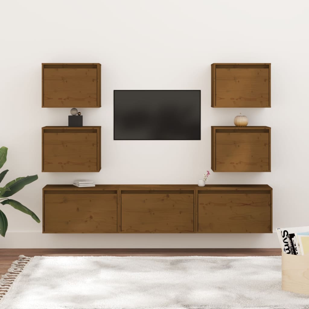 Vetonek Muebles para TV 7 piezas madera maciza de pino marrón miel