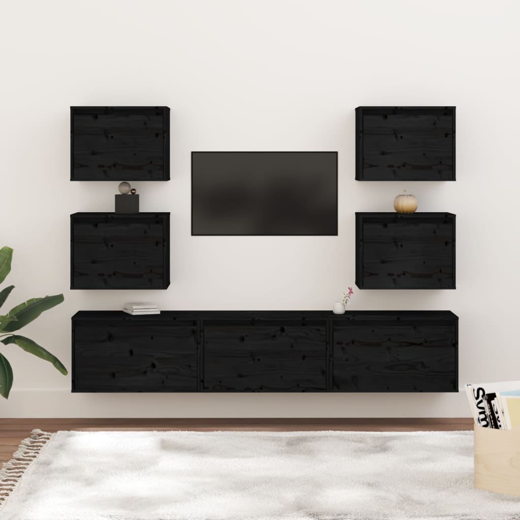 Vetonek Muebles para TV 7 piezas madera maciza de pino negro