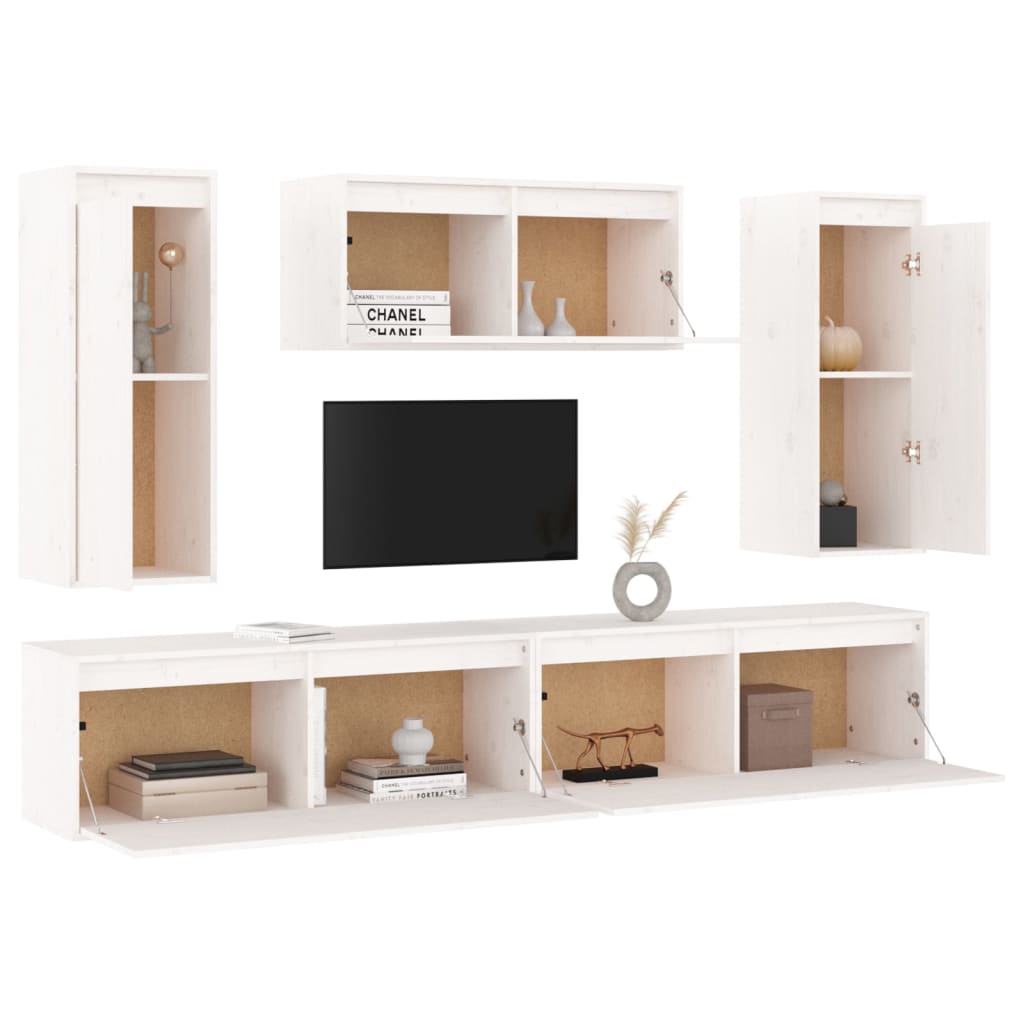 Muebles para TV 5 piezas madera maciza de pino blanco vidaXL