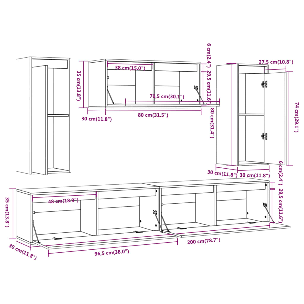 Muebles para TV 5 piezas madera maciza de pino blanco vidaXL