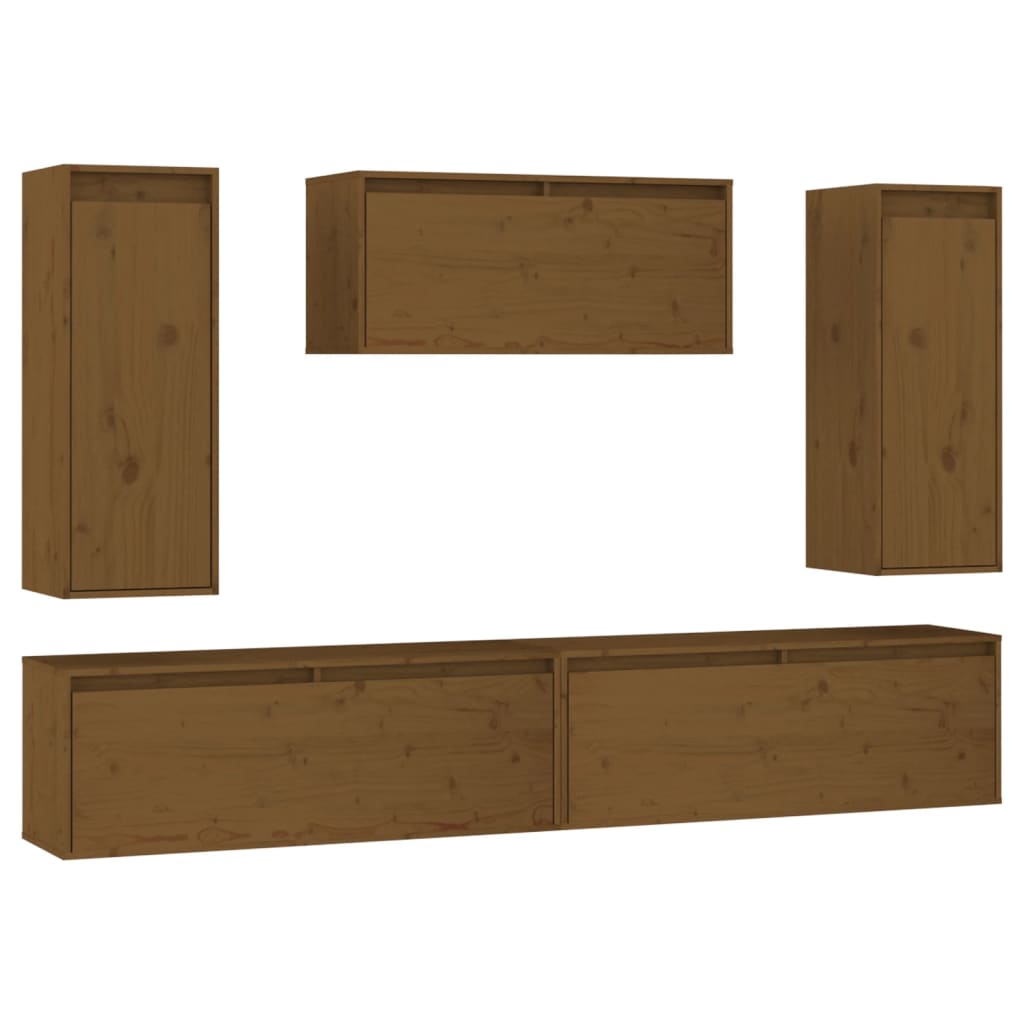 Muebles para TV 5 piezas madera maciza de pino marrón miel vidaXL