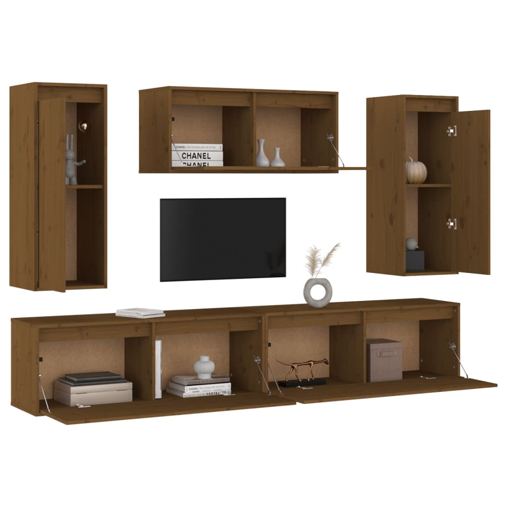 Muebles para TV 5 piezas madera maciza de pino marrón miel vidaXL