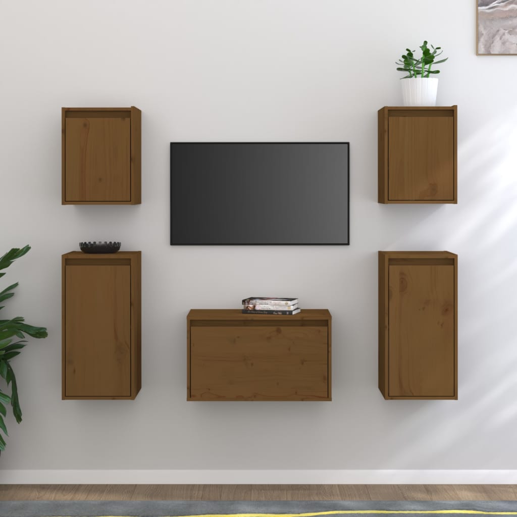 Vetonek Muebles para TV 5 piezas madera maciza de pino marrón miel