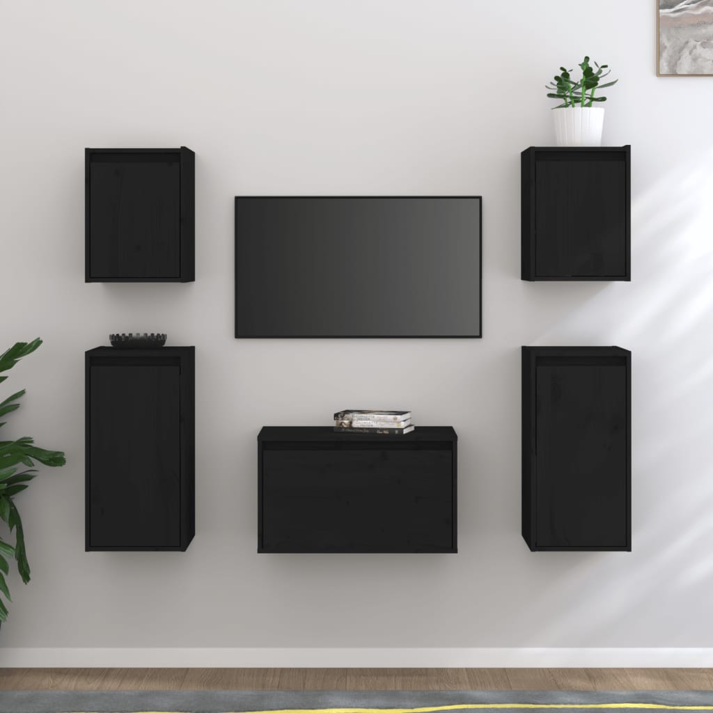 Vetonek Muebles para TV 5 piezas madera maciza de pino negro