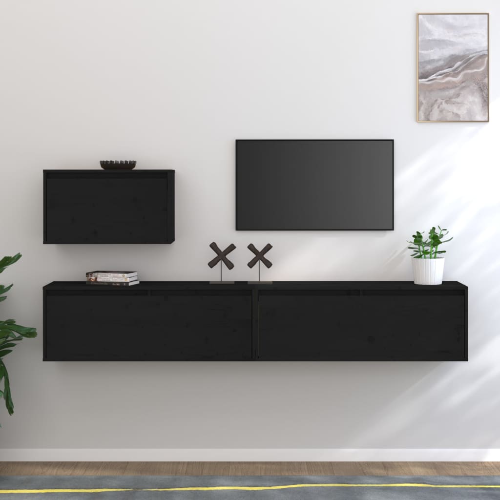 Vetonek Muebles para TV 3 piezas madera maciza de pino negro