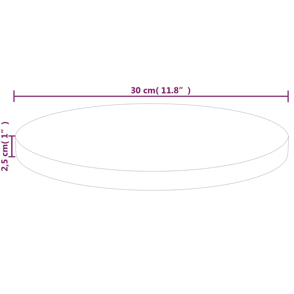 Superficie de mesa redonda madera de roble sin tratar Ø30x2,5cm