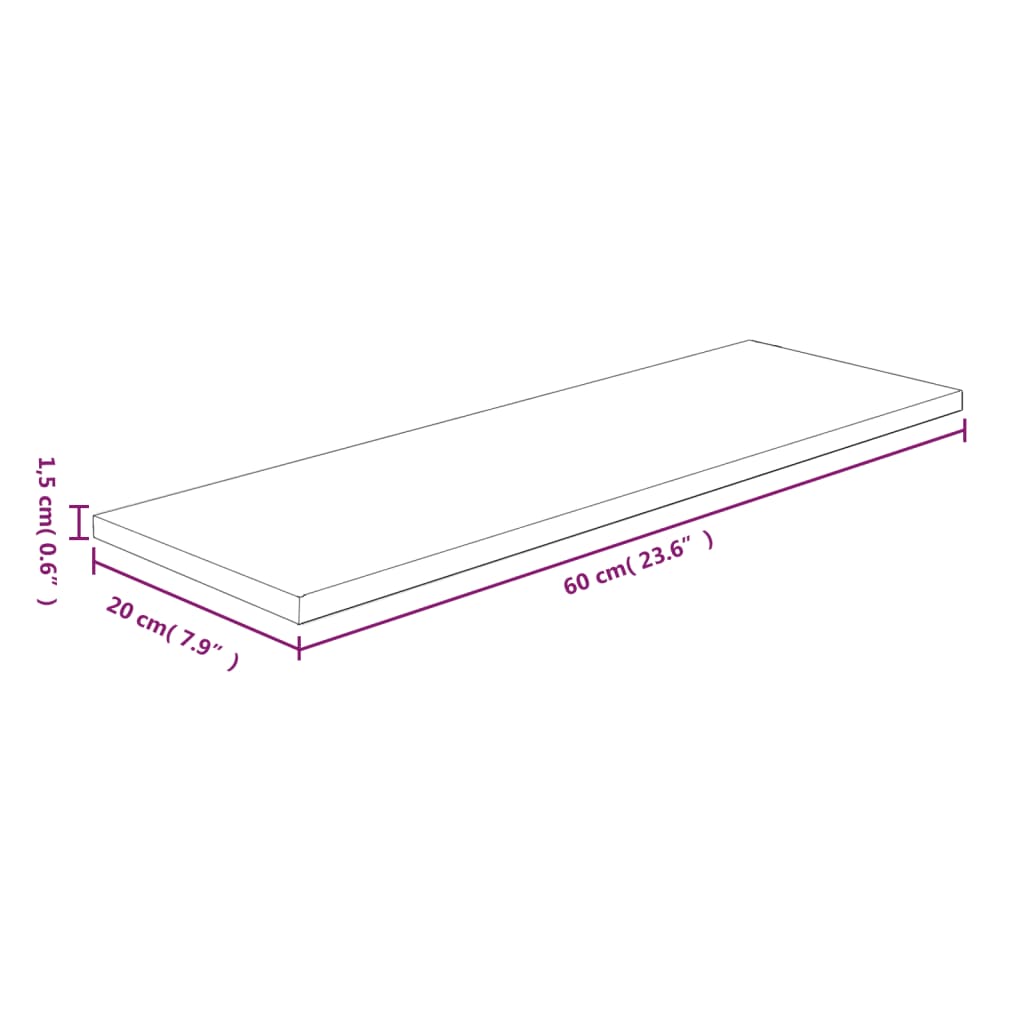 Tabla de estantería madera maciza roble sin tratar 60x20x1,5 cm