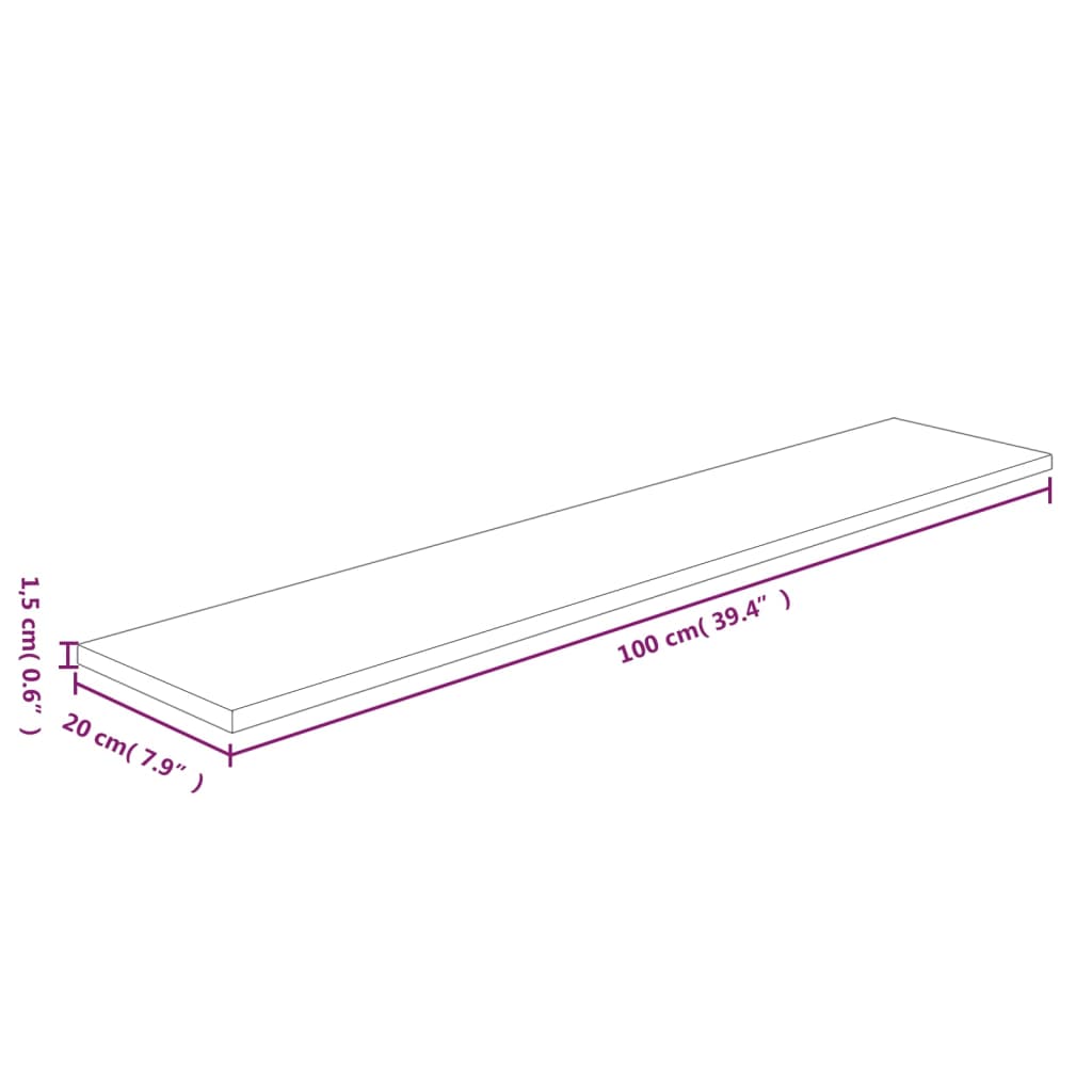 Tabla de estantería madera maciza roble sin tratar 100x20x1,5cm