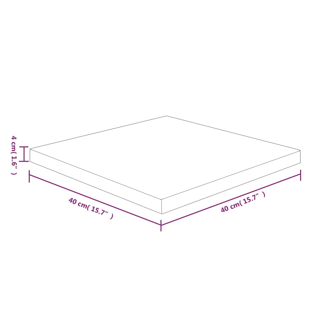 Tablero de mesa cuadrada madera de roble sin tratar 40x40x4 cm