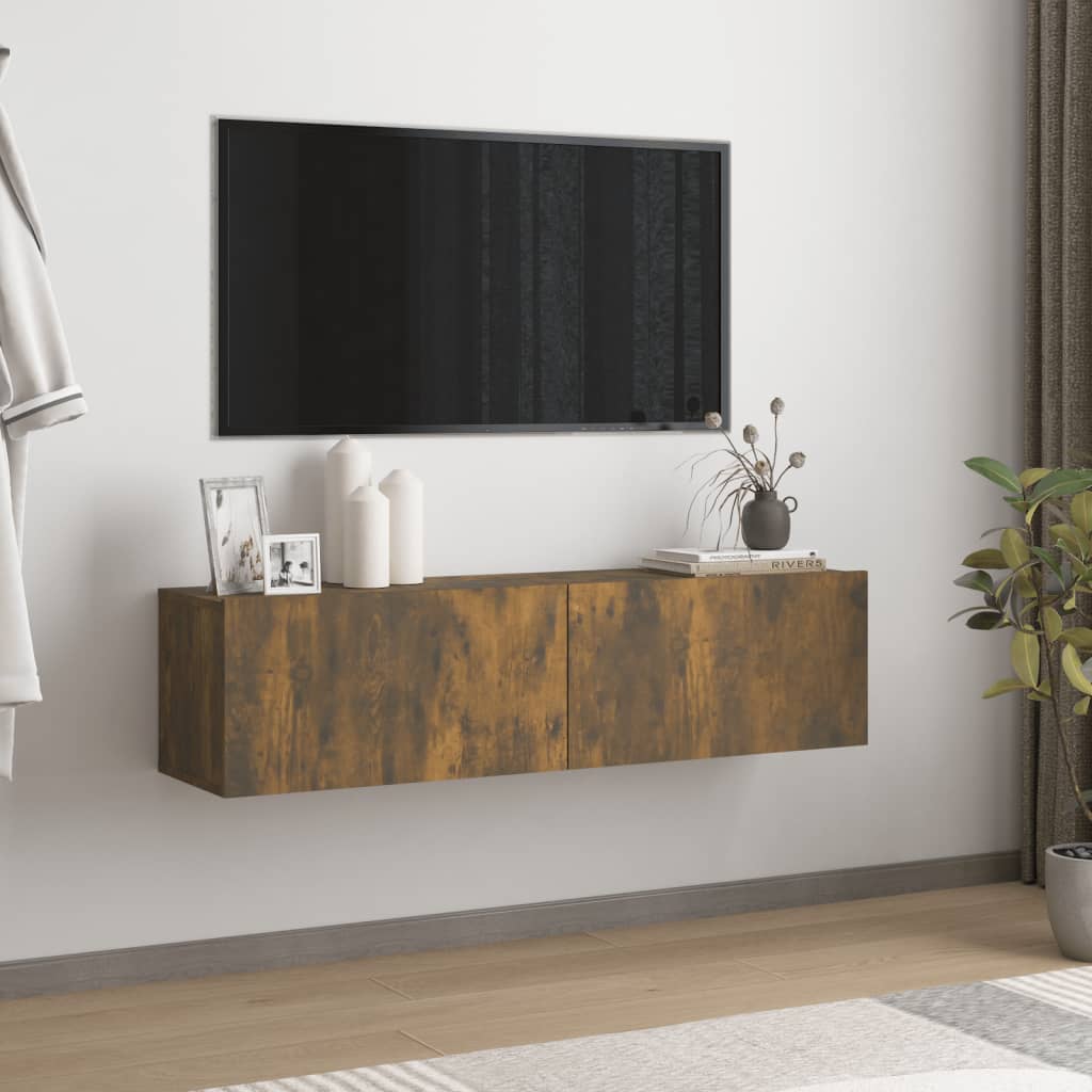 Vetonek Mueble de pared TV contrachapado roble ahumado 120x30x30 cm