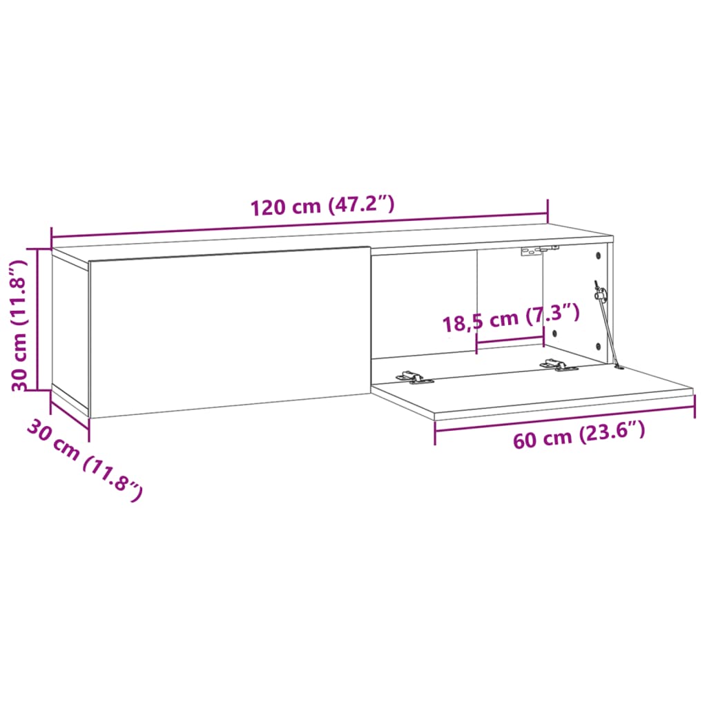 Mueble de pared TV contrachapado roble ahumado 120x30x30 cm vidaXL