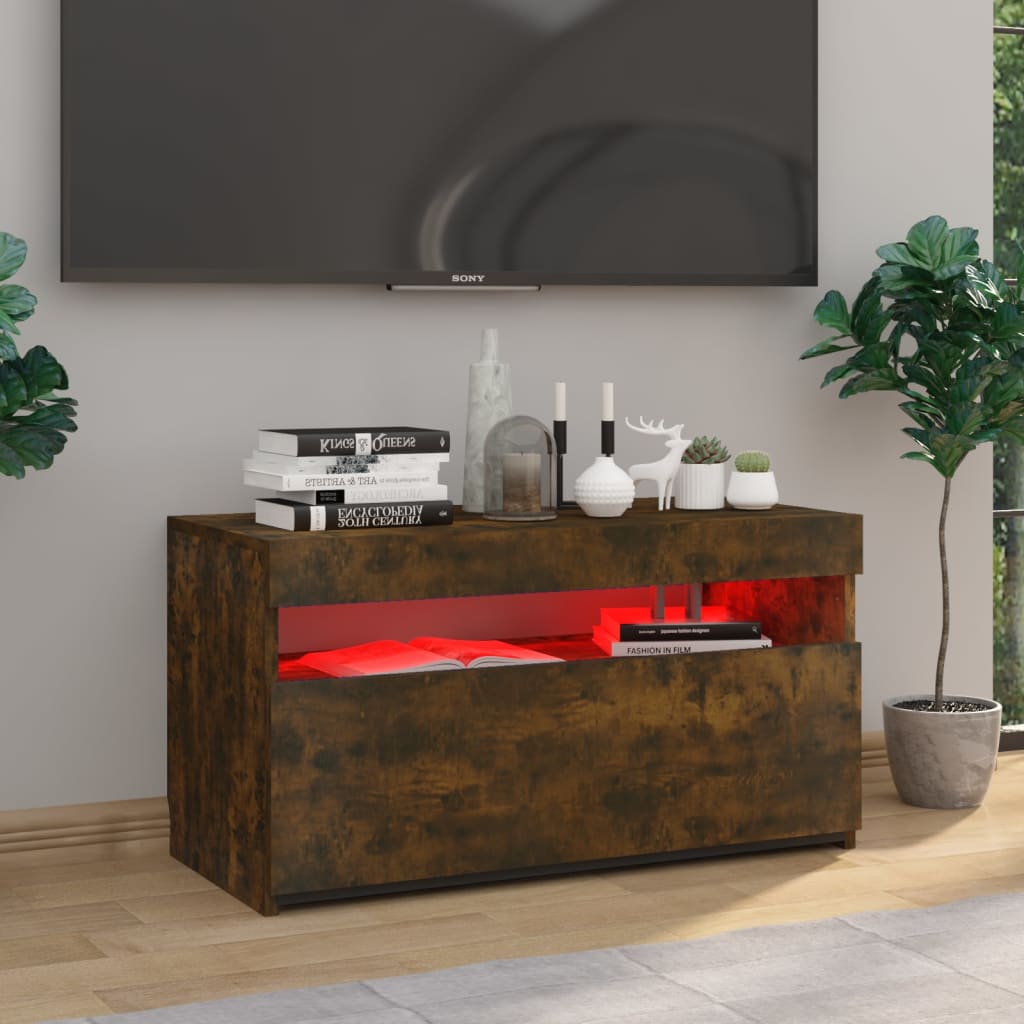 TV -Schrank mit geräucherten Eichen -LED -Leuchten 75x35x40 cm