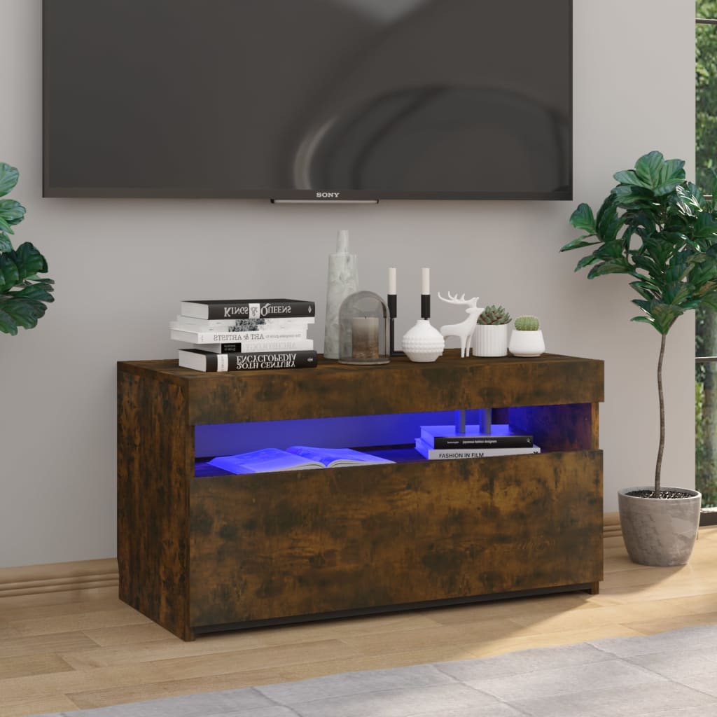 Vetonek Mueble de TV con luces LED roble ahumado 75x35x40 cm 