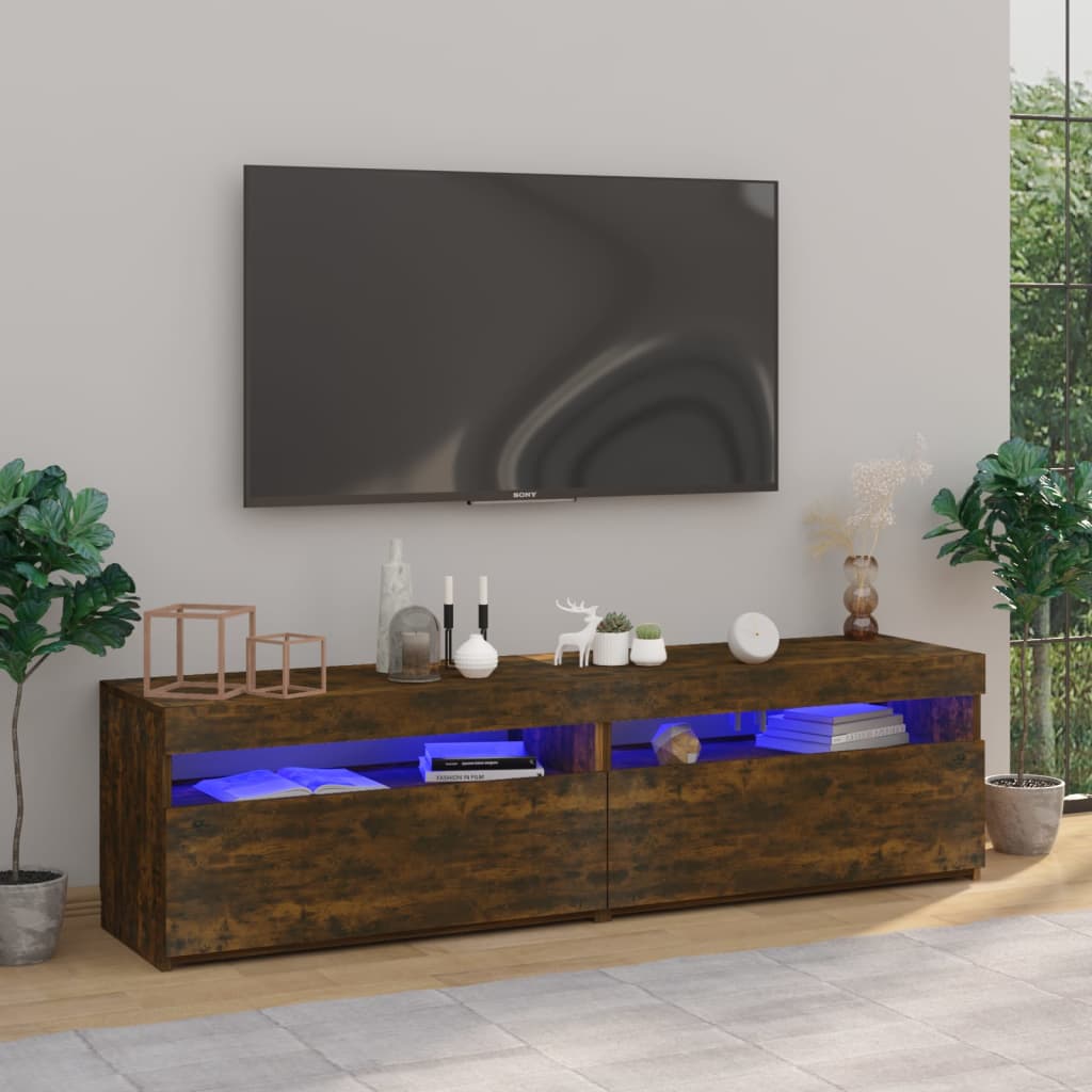 Vetonek Mueble de TV con luces LED 2 uds roble ahumado 75x35x40 cm