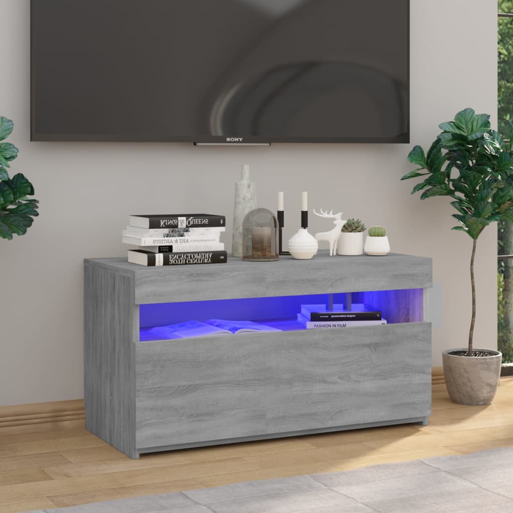 Vetonek Mueble de TV con luces LED gris Sonoma 75x35x40 cm